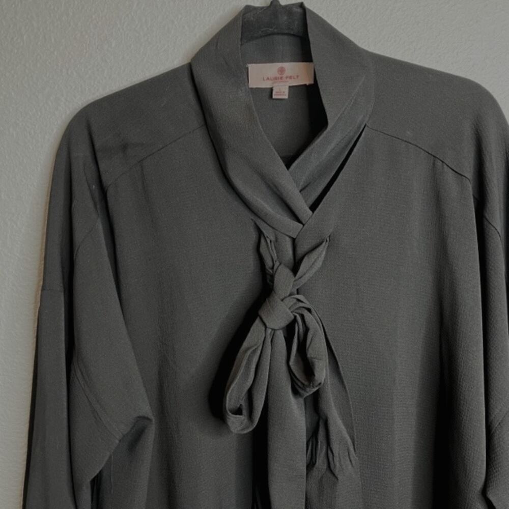 Laurie Felt Criss Cross Scarf Sleeve Blouse Black Sz Large